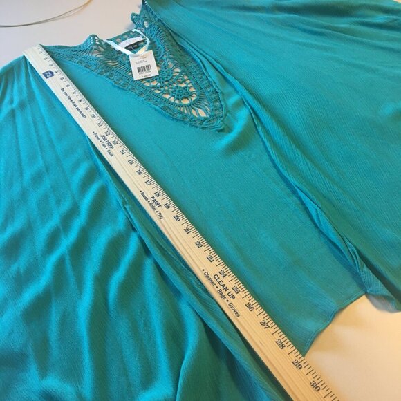 New Directions Boho Kimono One Size Turquoise Open Waterfall Front Crochet - Picture 5 of 6